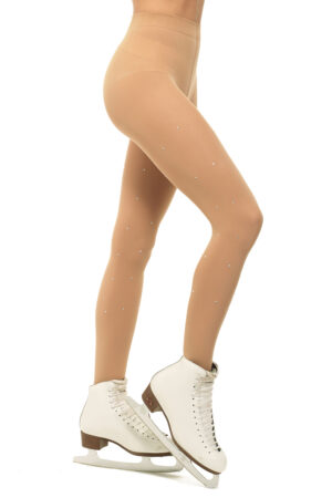 Footed Skating Tights in Tan with Rhinestones