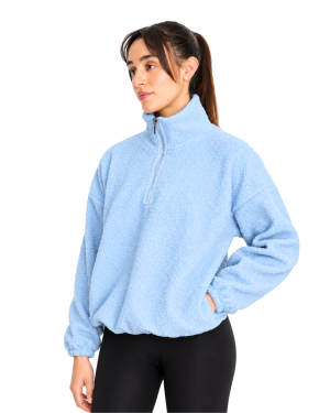intermezzo quarter zip fleece sweater in sky blue