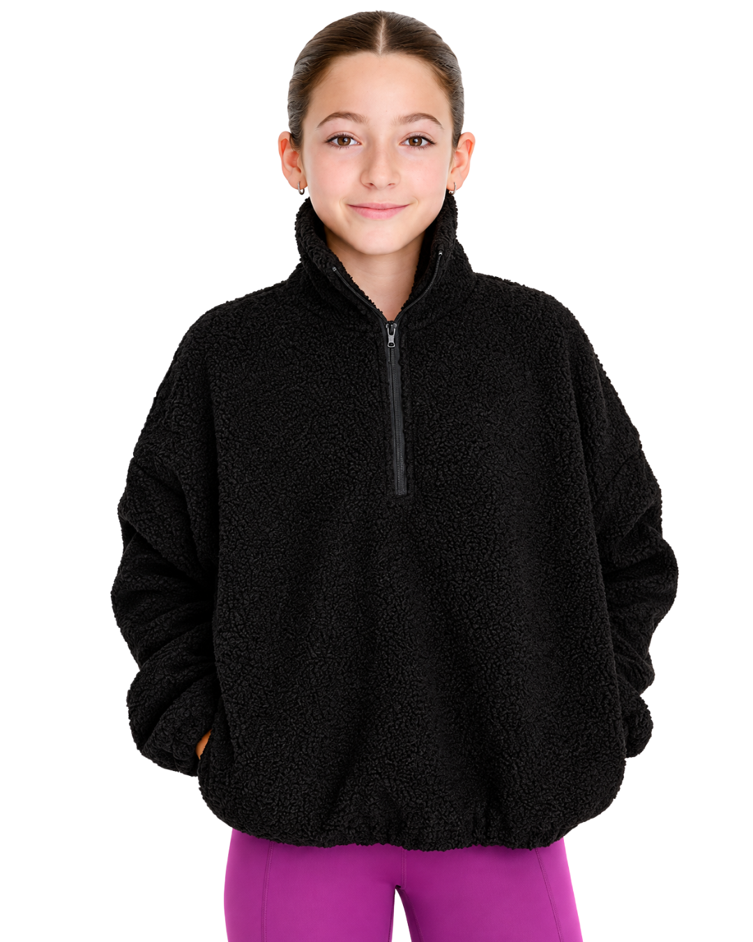 intermezzo quarter zip fleece sweater in black